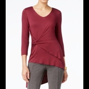 NWT Burgundy 3/4 Sleeve Asymmetrical Top